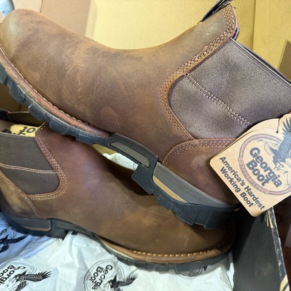 Georgia Boot Eagle One Mens Sz 13W Chelsea Work Boots Soft Toe Brown Waterproof - Picture 7 of 16